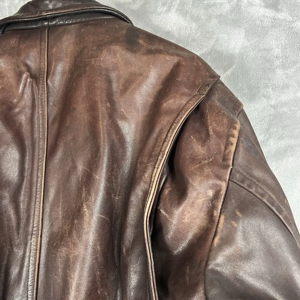 Banana Republic Vintage Leather Flight Jacket Brown Bomber Mens 46 Aviator